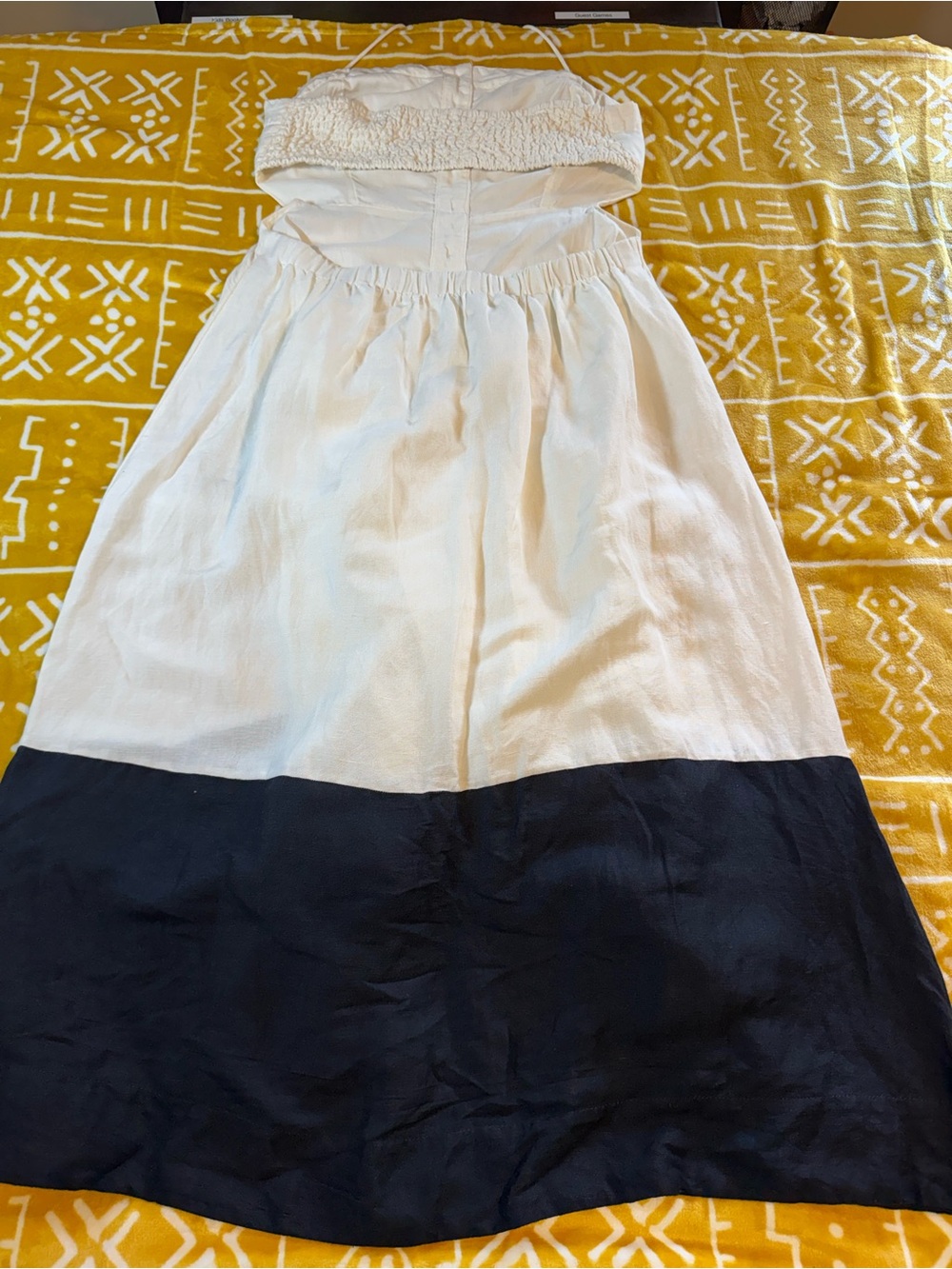 Anthropologie Maeve Linen Blend Colorblocked Contrast Midi Dress. Tie at neck. M - Picture 8 of 15